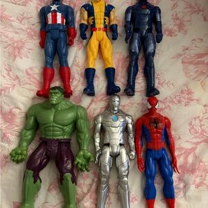 Marvel Action Figures Set - Red, Blue, Yellow, Green, Silver